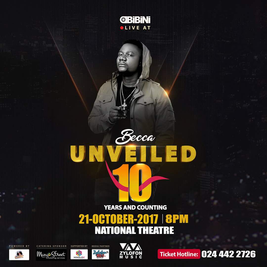 , Mr Eazi, Stonebwoy, MzVee, Ice Prince, M.I, M.anifest, Kidi, VVIP and More To Perform At “Becca at 10 Concert” On The 21st October At The National Theatre